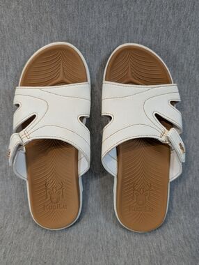 KuaiLu Vegan Slide Sandals Women's 8.5 White Brown Orthotic